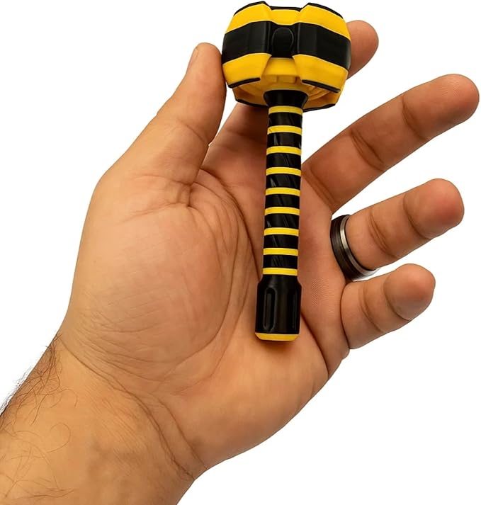 ThunderBolt Fidget Hammer Spinner, Black and Yellow Striped Design, Stress Relief Toy, Handheld Desk Toy for Adults