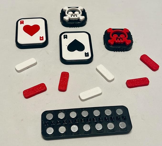 DeadHand Skull & Ace Fidget Slider with Snap Piano Set, Gaming-themed Desk Toy, Red and White