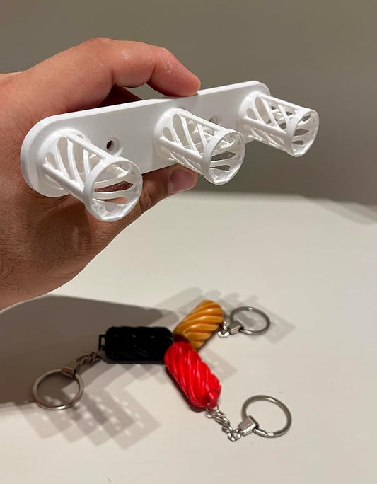 TwistDock Fidget Keychain Wall Mount, 3-Hook Storage Organiser, Red/Gold/Black