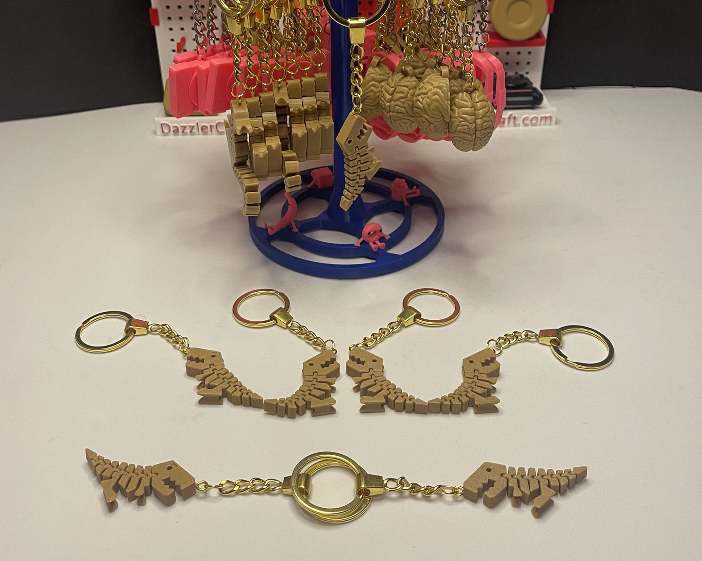 π¦ Articulated T-Rex Skeleton Keychain β Gold Finish