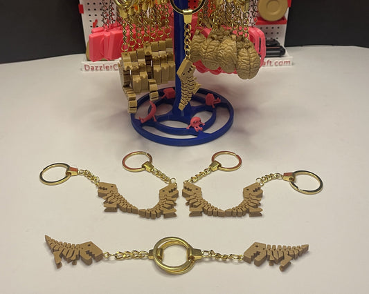 🦖 Articulated T-Rex Skeleton Keychain – Gold Finish