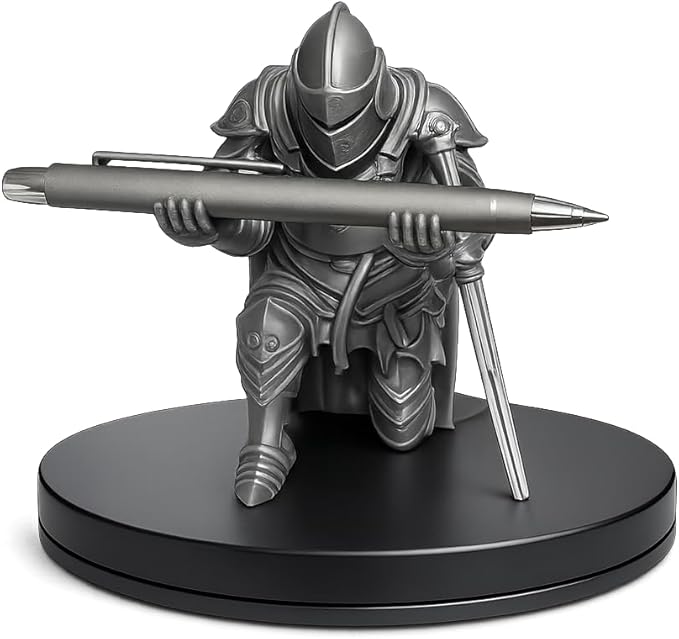 Knight Armor Pen Holder – Silver Medieval Warrior Desk Organizer
