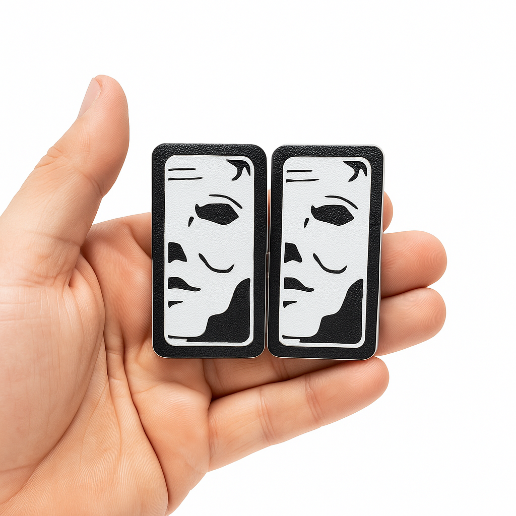 SilentMask Magnetic Fidget Slider, Black and White Minimalist Design, PLA Plastic, Pocket-sized, 16-Magnet System, Rectangular Shape, Superhero Theme, Ages 14+