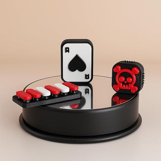 DeadHand Skull & Ace Fidget Slider with Snap Piano Set, Gaming-themed Desk Toy, Red and White