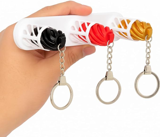 TwistDock Fidget Keychain Wall Mount, 3-Hook Storage Organiser, Red/Gold/Black