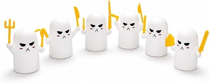 Mini Ghost Figurines Desk Toy Set with Interchangeable Yellow Accessories, White, 6 Piece