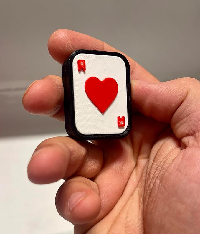Playing Card Heart Design Fidget Slider, Black and Red, Decorative Enamel Finish