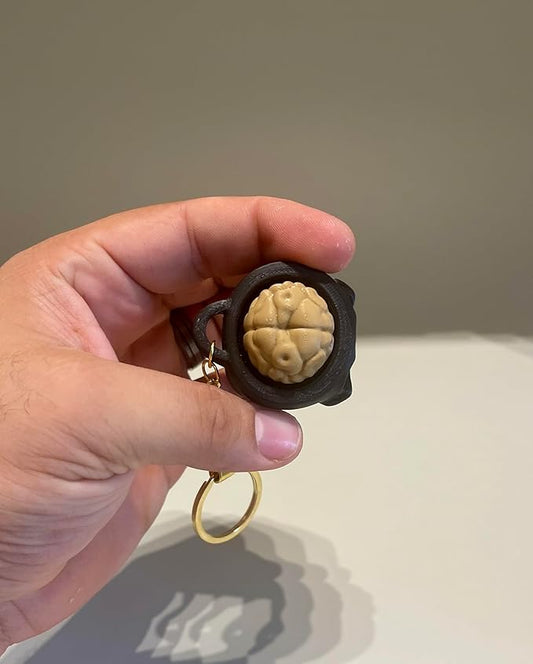 SkullSnap Brainy Skull Keyring, Black Skull Design with Brain Detail, Tactile Click Feature keychain