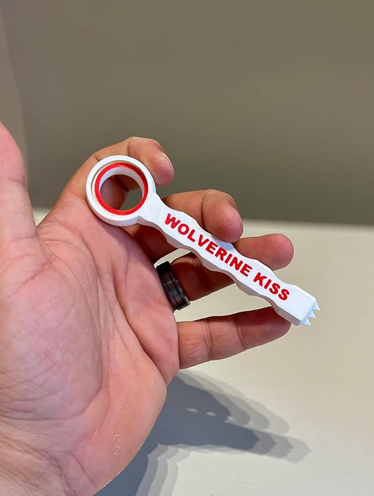 Wolverine Kiss Finger Spinner, White and Red EDC Desk Toy, ClawSpin Fang Edition