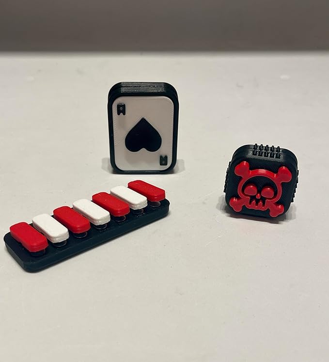 DeadHand Skull & Ace Fidget Slider with Snap Piano Set, Gaming-themed Desk Toy, Red and White