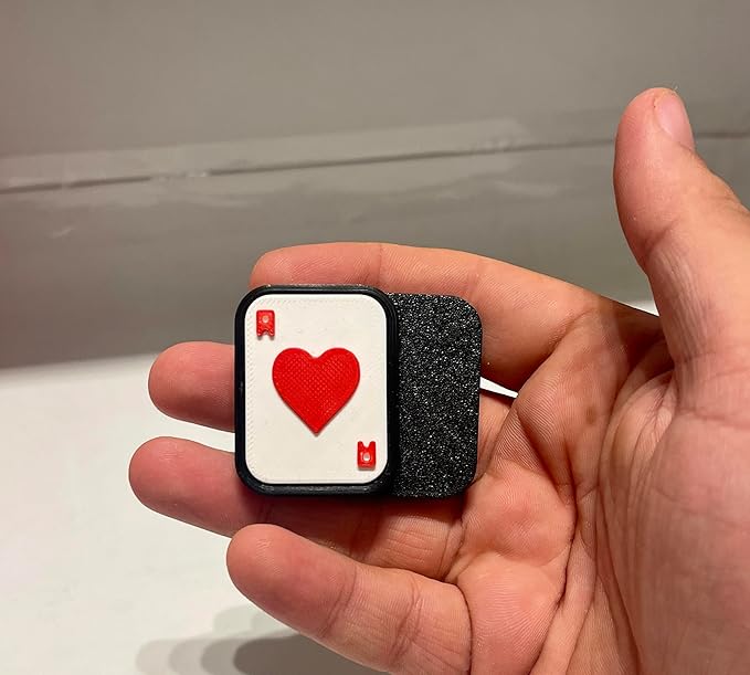 Playing Card Heart Design Fidget Slider, Black and Red, Decorative Enamel Finish