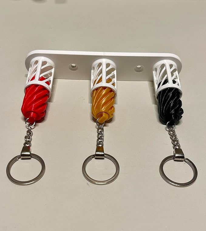 TwistDock Fidget Keychain Wall Mount, 3-Hook Storage Organiser, Red/Gold/Black