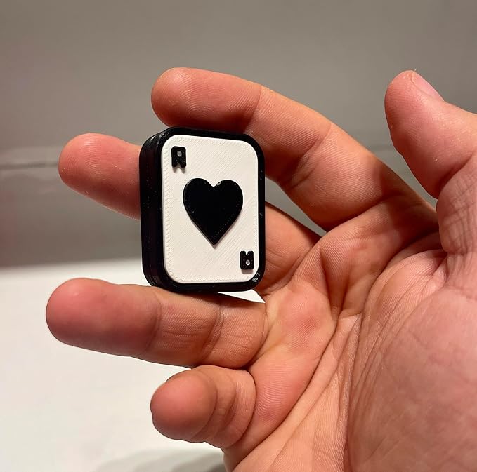 Playing Card Heart Design Fidget Slider, Black and Red, Decorative Enamel Finish