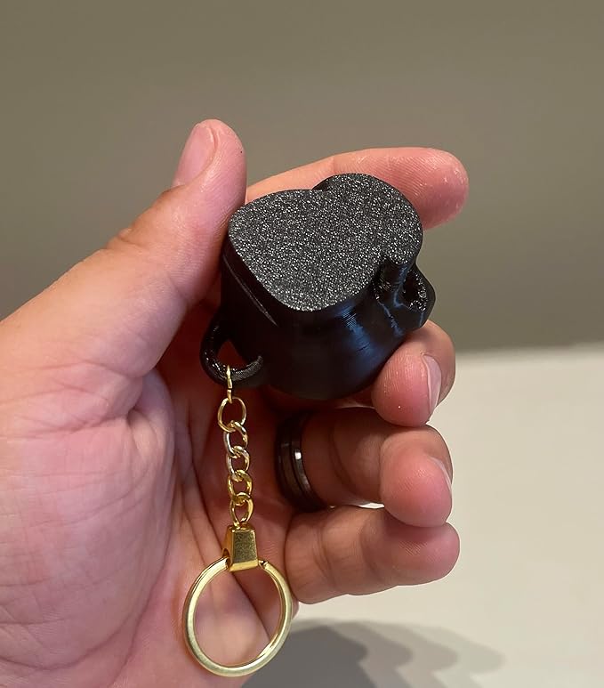 SkullSnap Brainy Skull Keyring, Black Skull Design with Brain Detail, Tactile Click Feature keychain