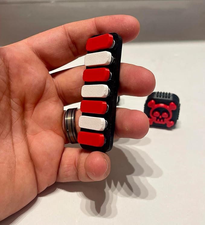 DeadHand Skull & Ace Fidget Slider with Snap Piano Set, Gaming-themed Desk Toy, Red and White