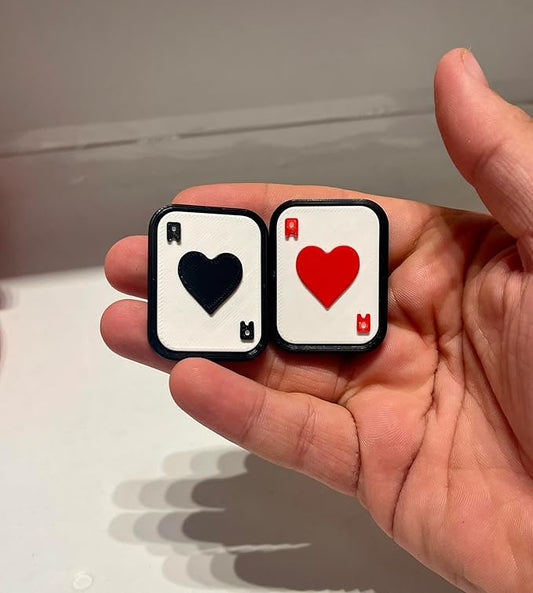 Playing Card Heart Design Fidget Slider, Black and Red, Decorative Enamel Finish