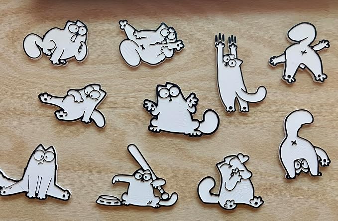 MeowMagnets Cat Design Refrigerator Magnets, Decorative White Cartoon Characters, Strong Magnetic Set